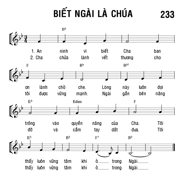 Biết Ngài là Chúa sheet bài hát