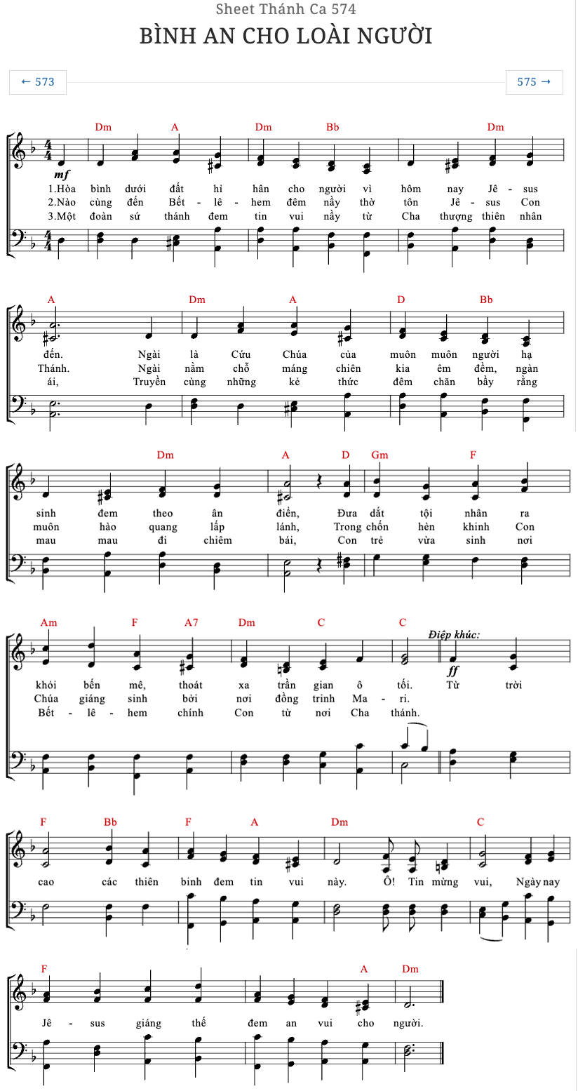 Bình An Cho Loài Người sheet bài hát