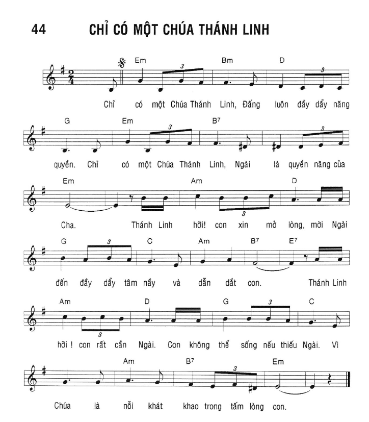 Chỉ có một Chúa Thánh Linh sheet bài hát