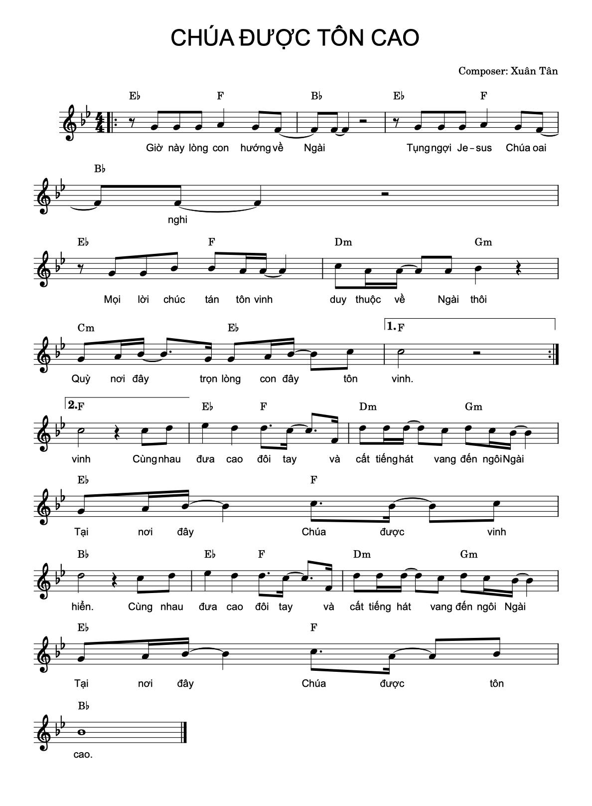 Chúa được tôn cao sheet bài hát