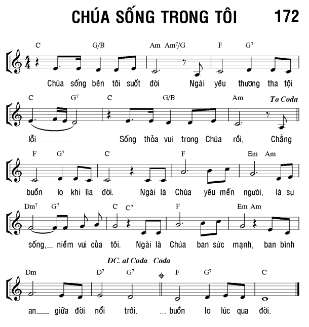 Chúa sống trong tôi sheet bài hát
