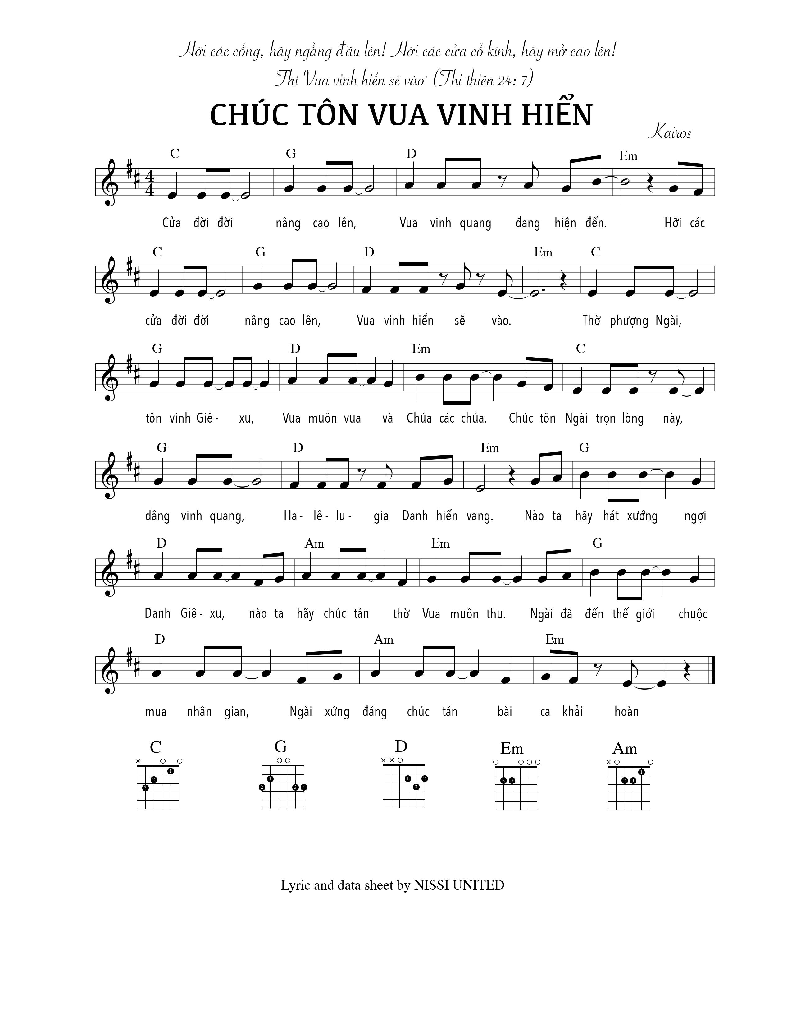 Chúc tôn Vua hiển vinh sheet bài hát