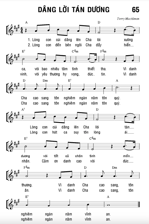 Dâng lời tán dương sheet bài hát