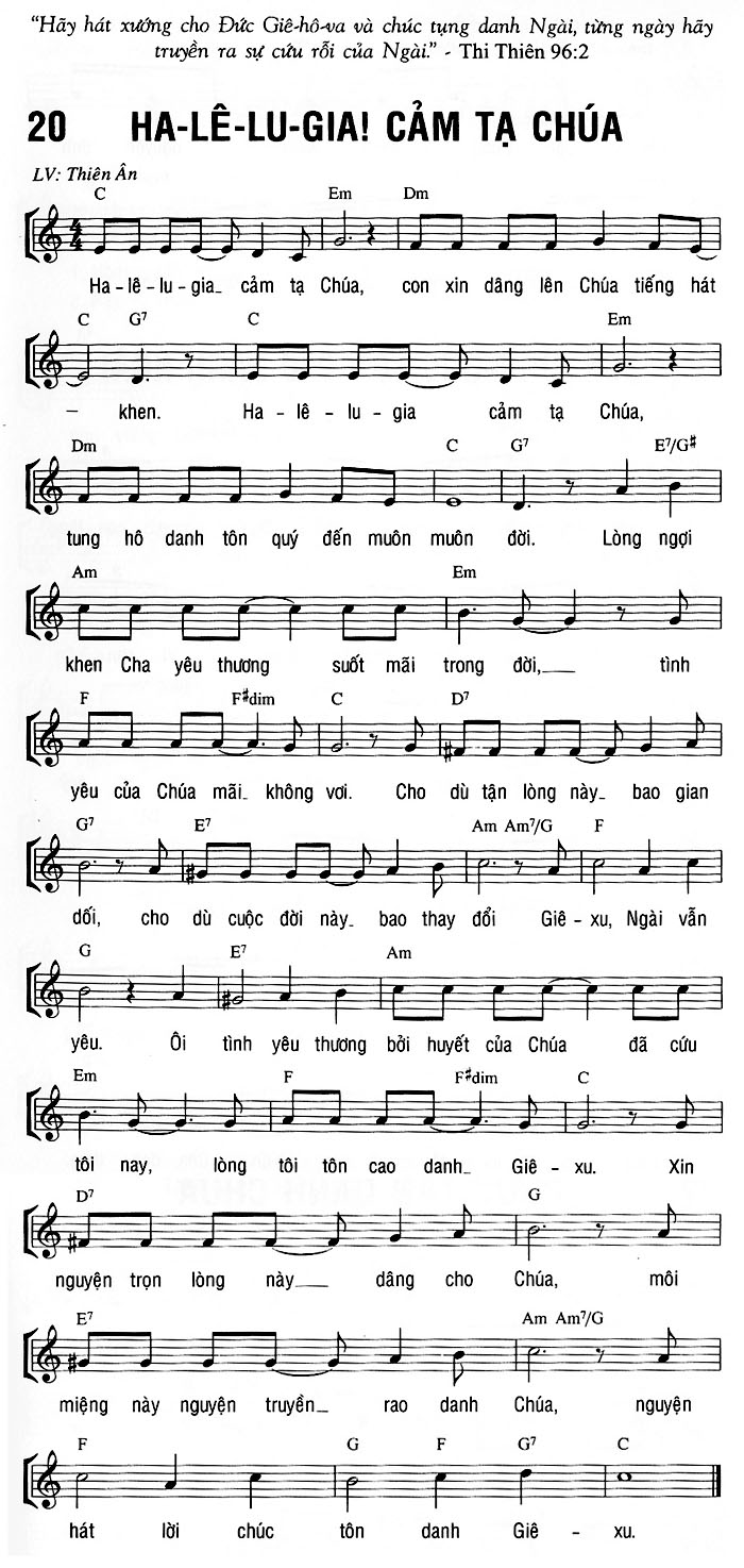 Halelugia cảm tạ Chúa sheet bài hát