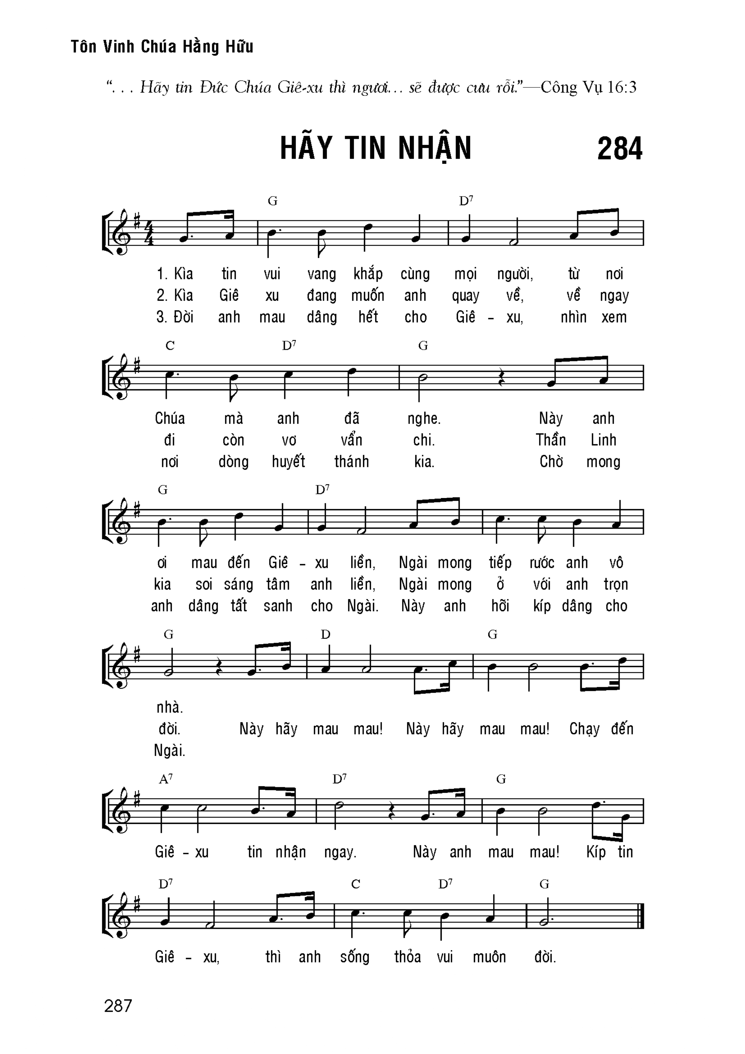 Hãy tin nhận sheet bài hát
