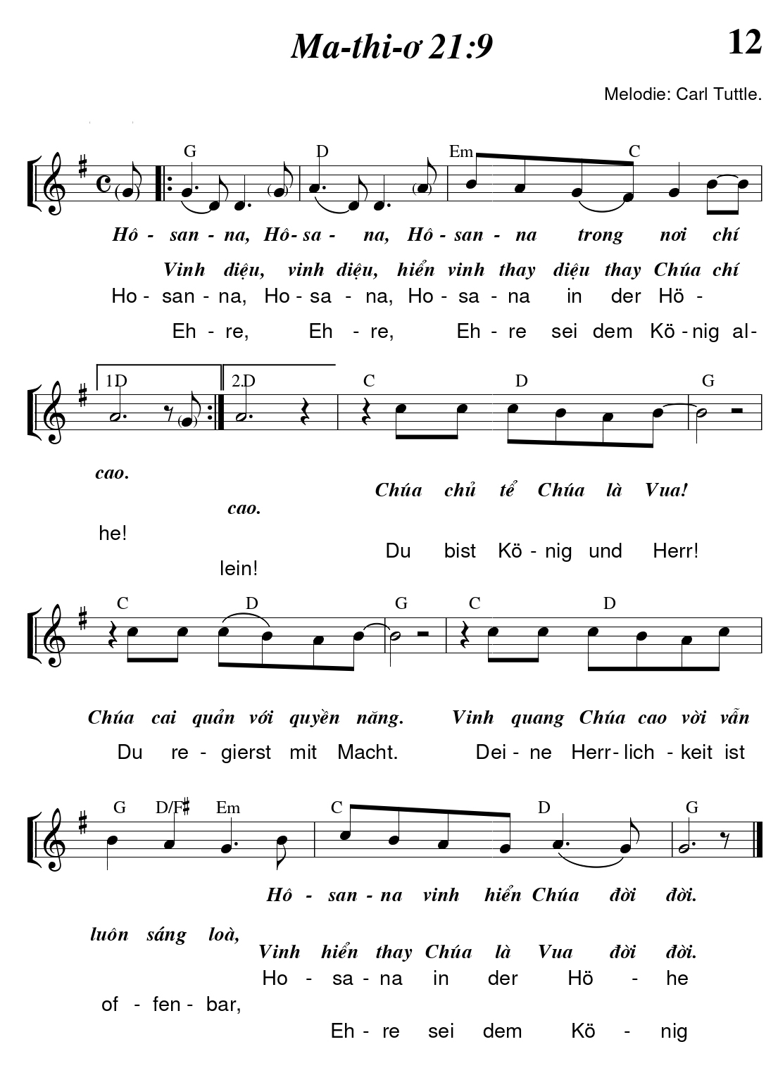 Hosanna Vinh hiển thay sheet bài hát