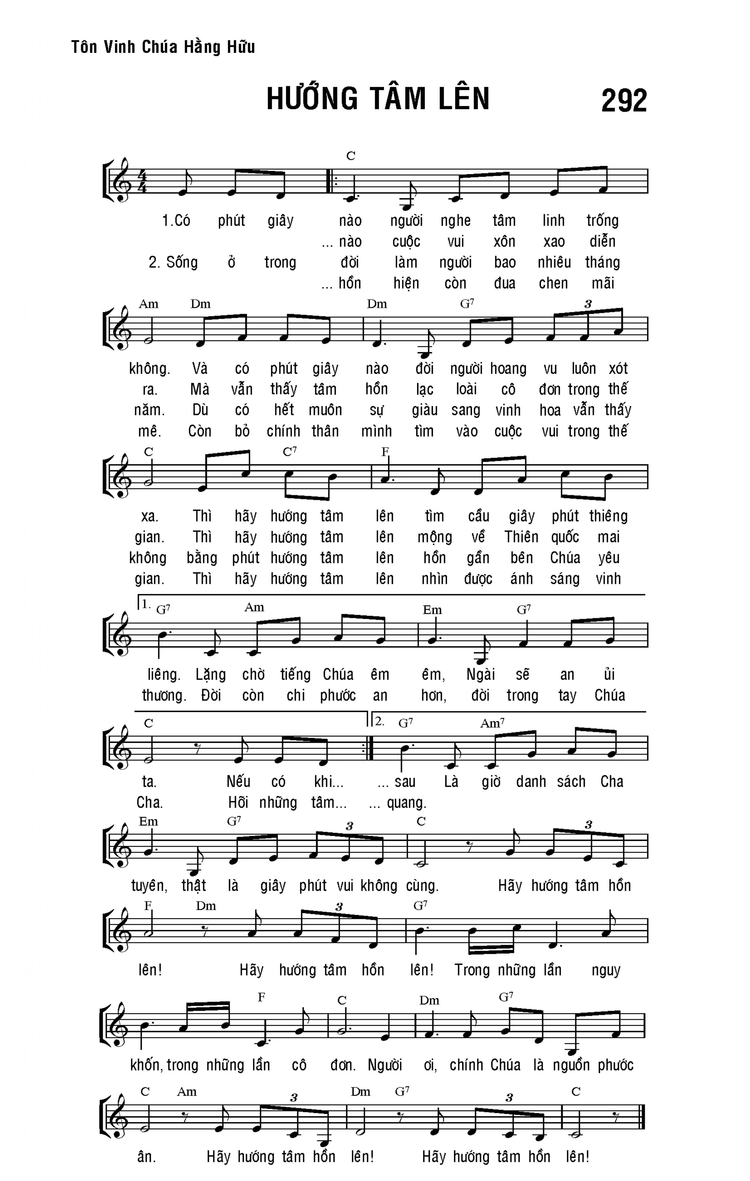 Hướng tâm lên sheet bài hát