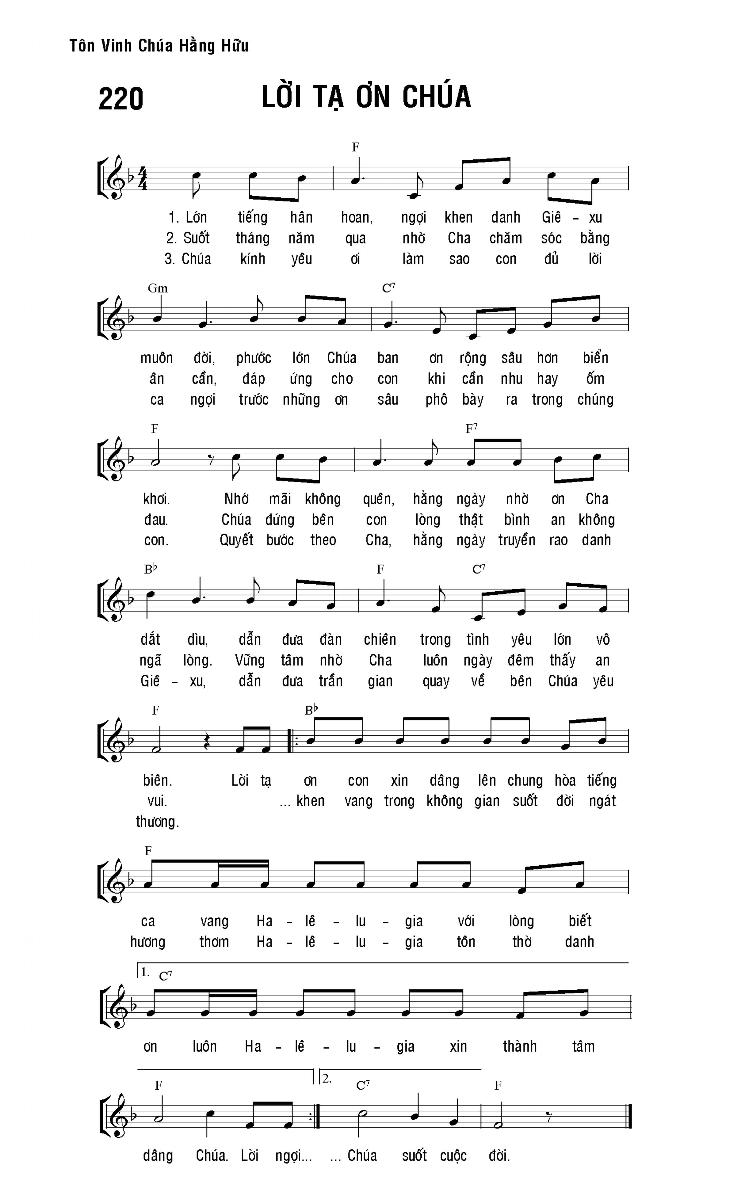 Lời tạ ơn Chúa sheet bài hát
