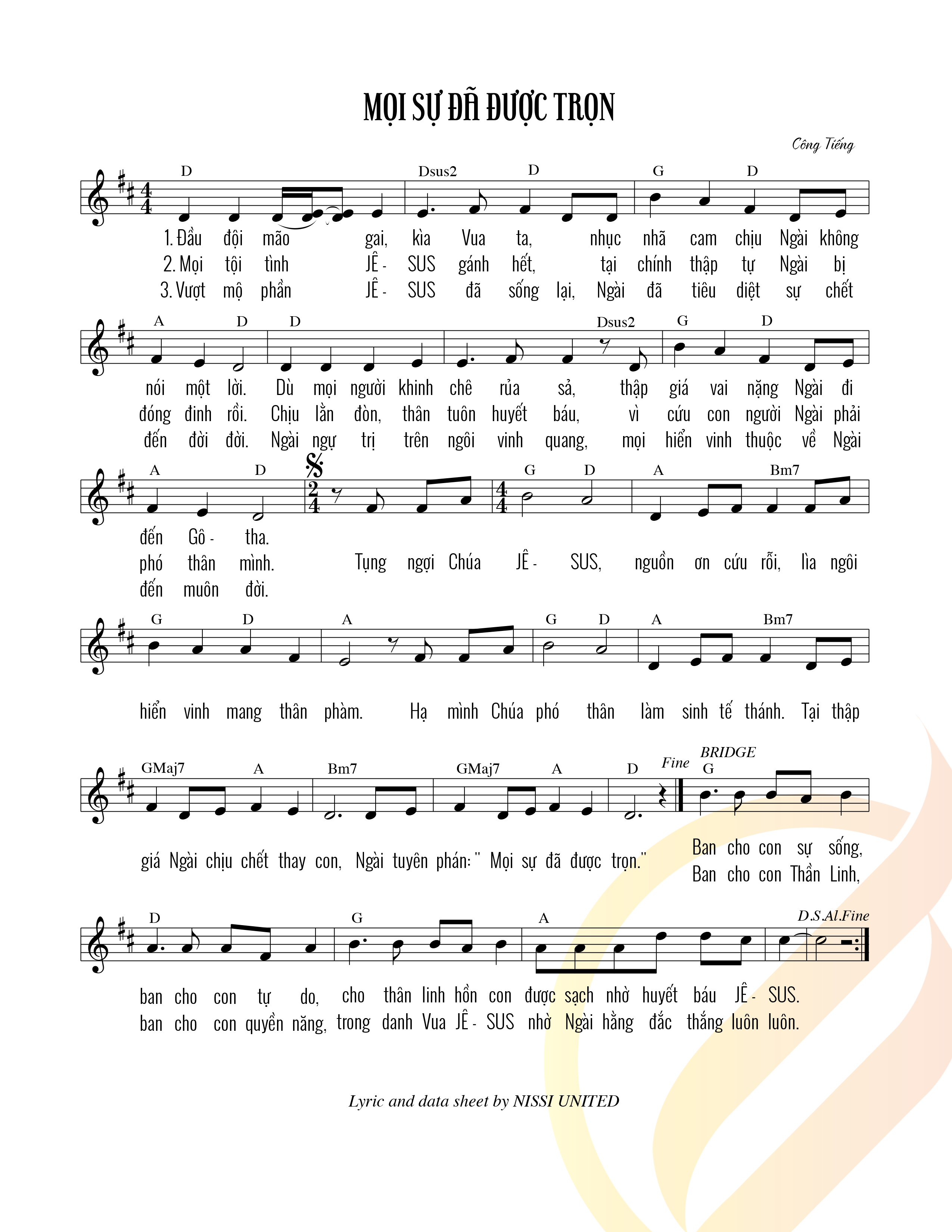 Mọi sự đã được trọn sheet bài hát