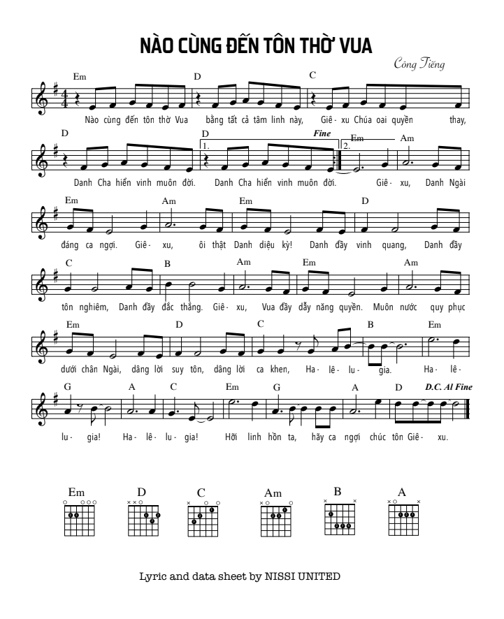 Nào cùng đến tôn thờ Vua sheet bài hát