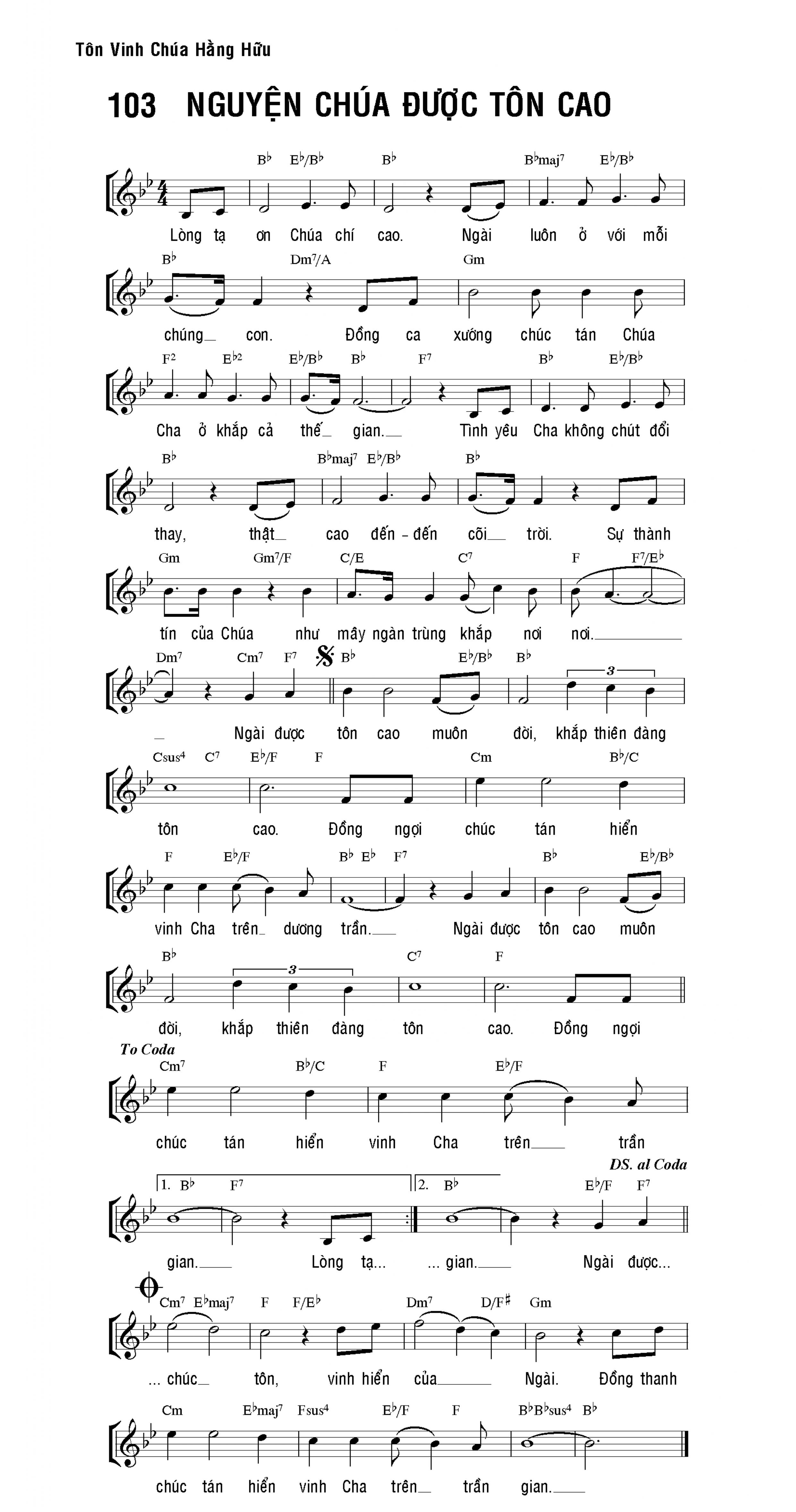 Nguyện Chúa được tôn cao sheet bài hát