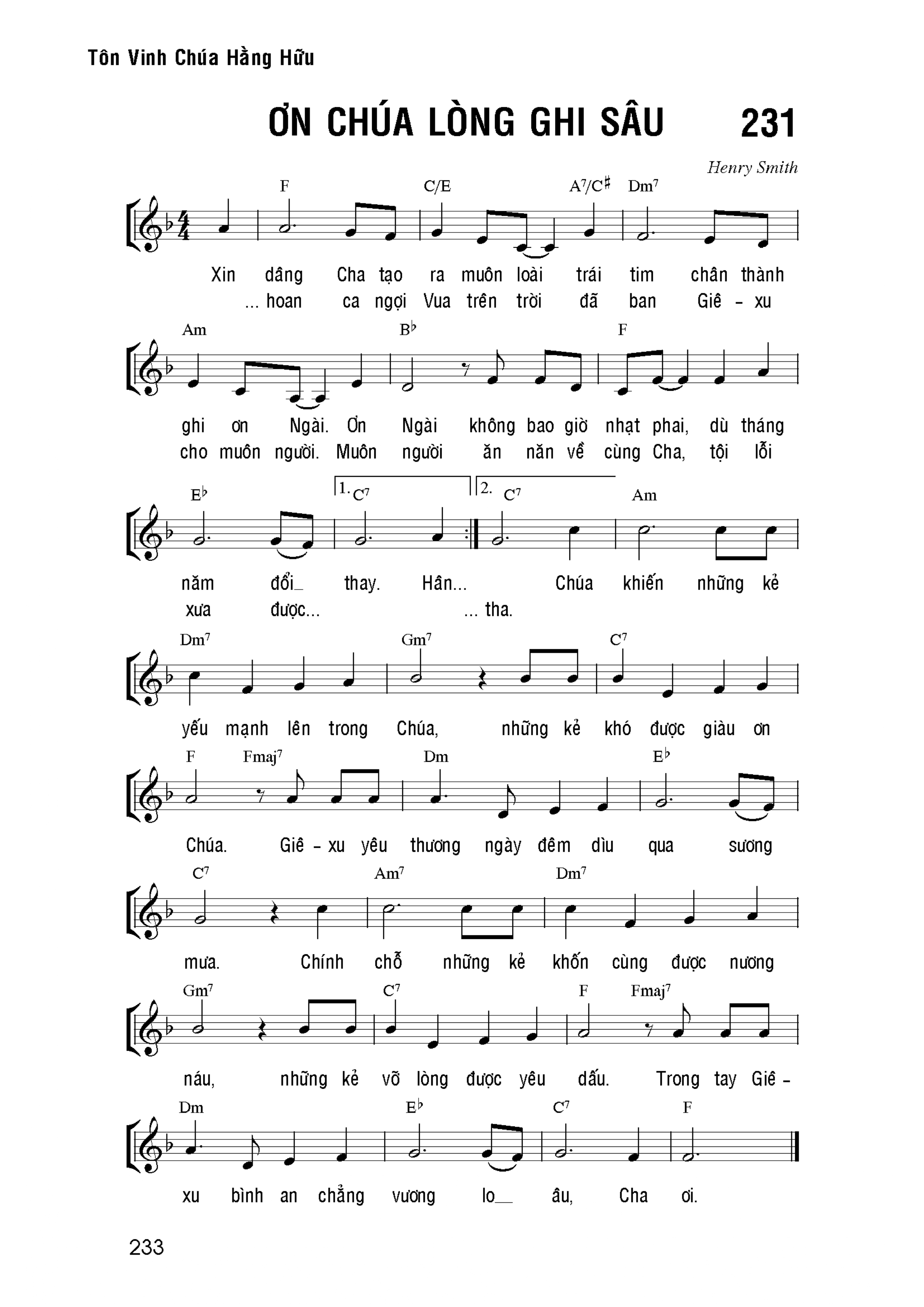Ơn Chúa lòng ghi sâu sheet bài hát
