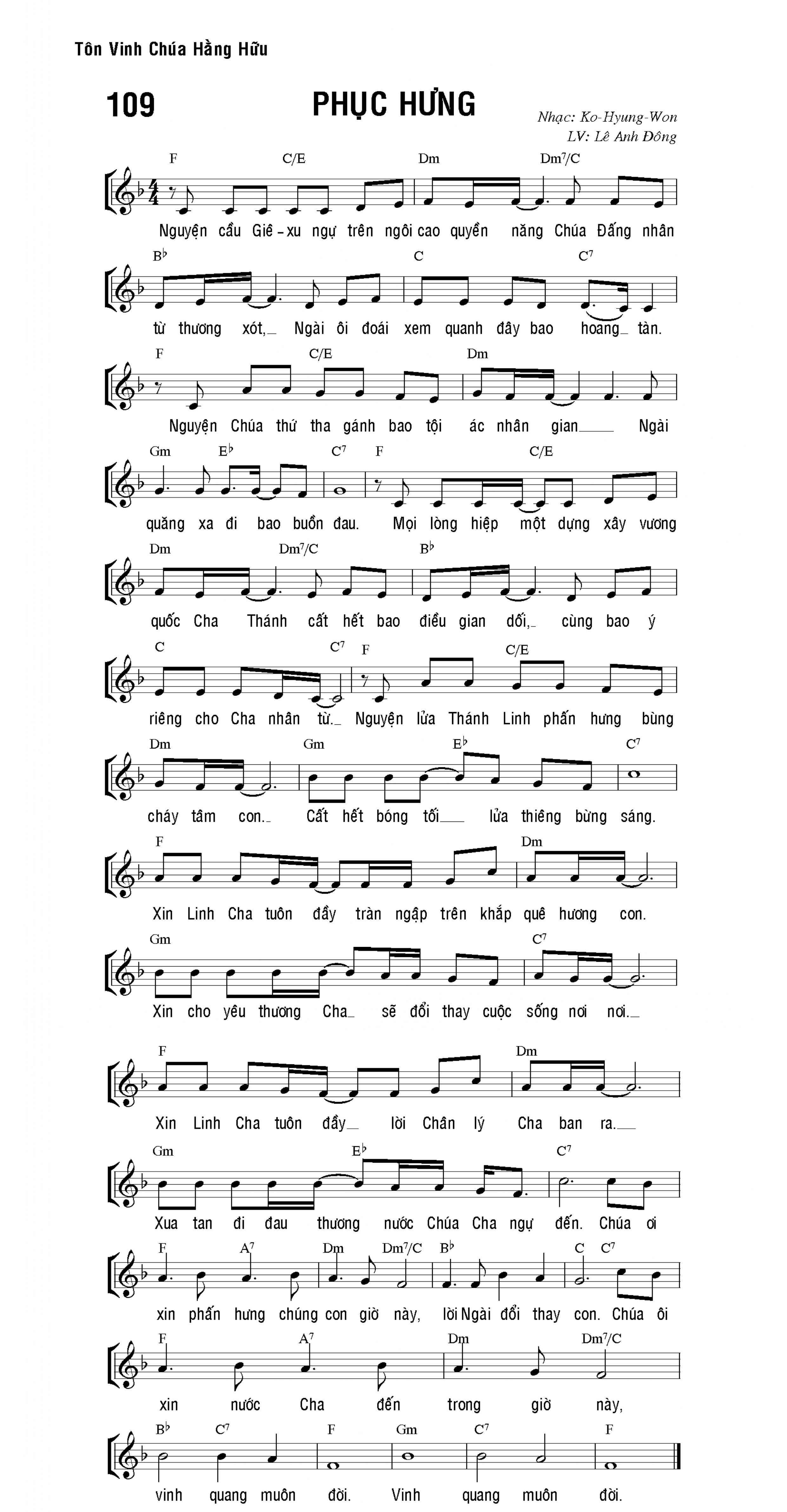 Phục hưng sheet bài hát