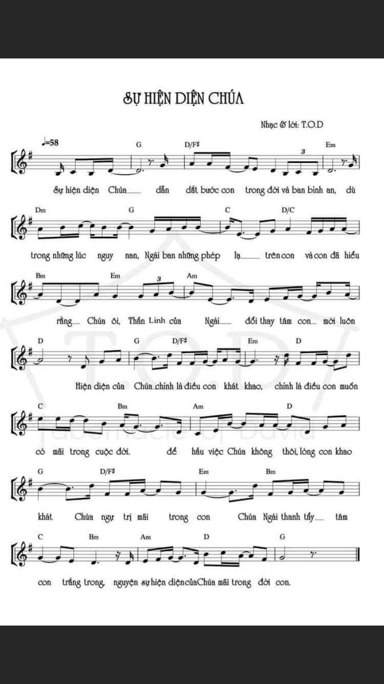 Sự hiện diện Chúa sheet bài hát