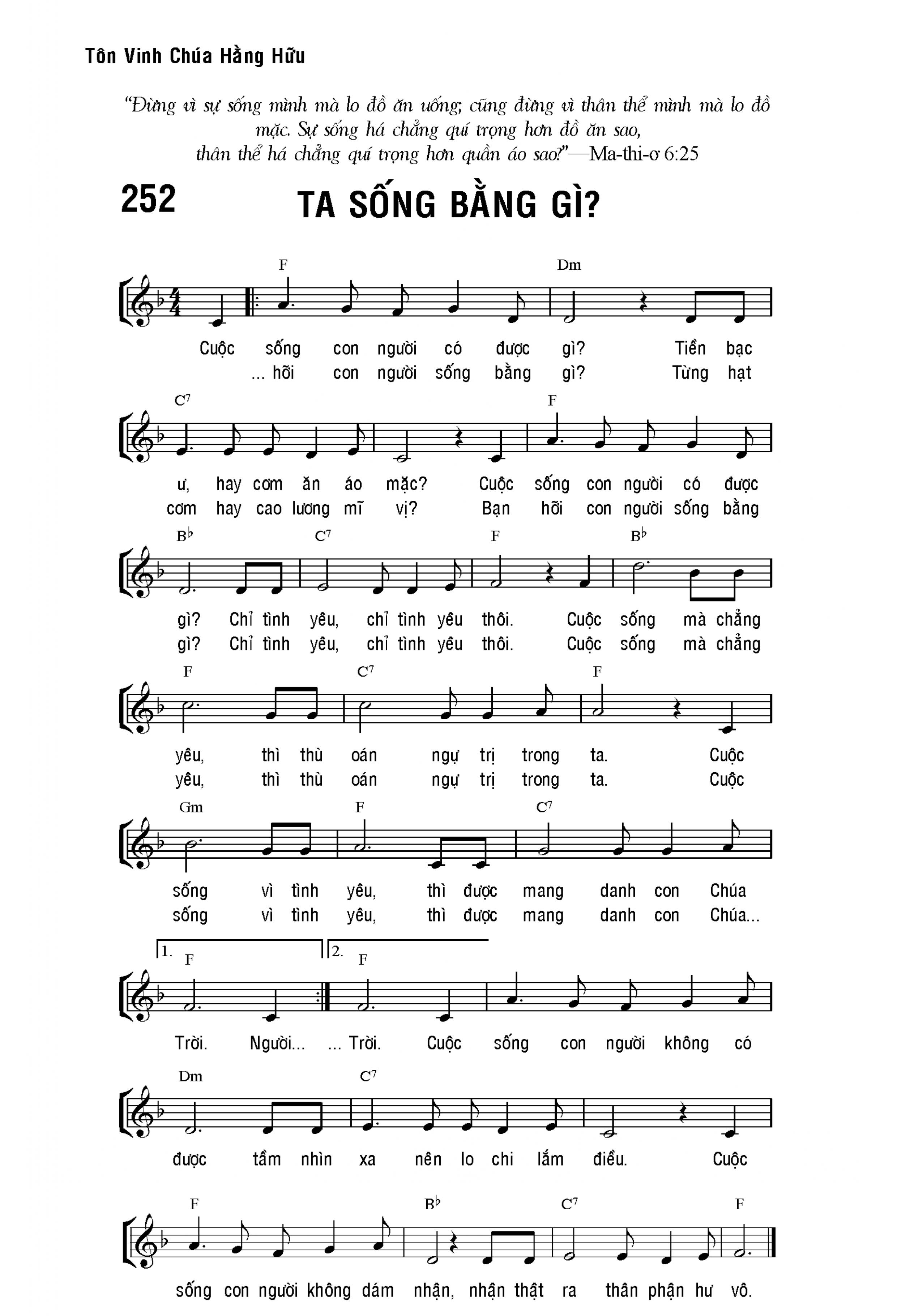 Ta sống bằng gì sheet bài hát