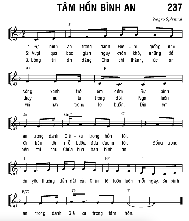 Tâm hồn bình an sheet bài hát