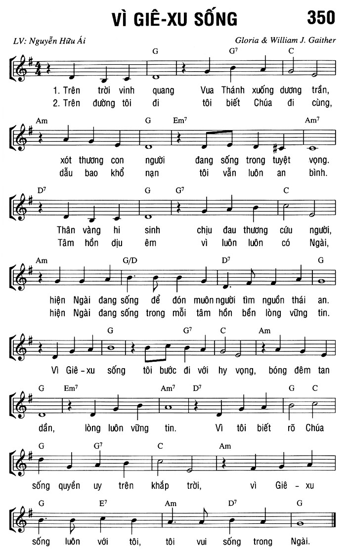 Vì Giê Xu sống sheet bài hát